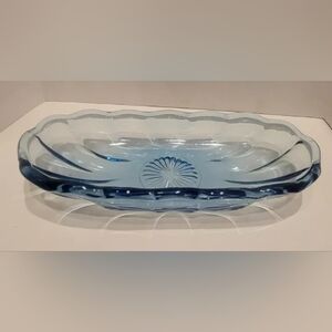 Vintage Imperial Glass Co Old Williamsburg Classic Oval Blue Dish Scalloped Rim